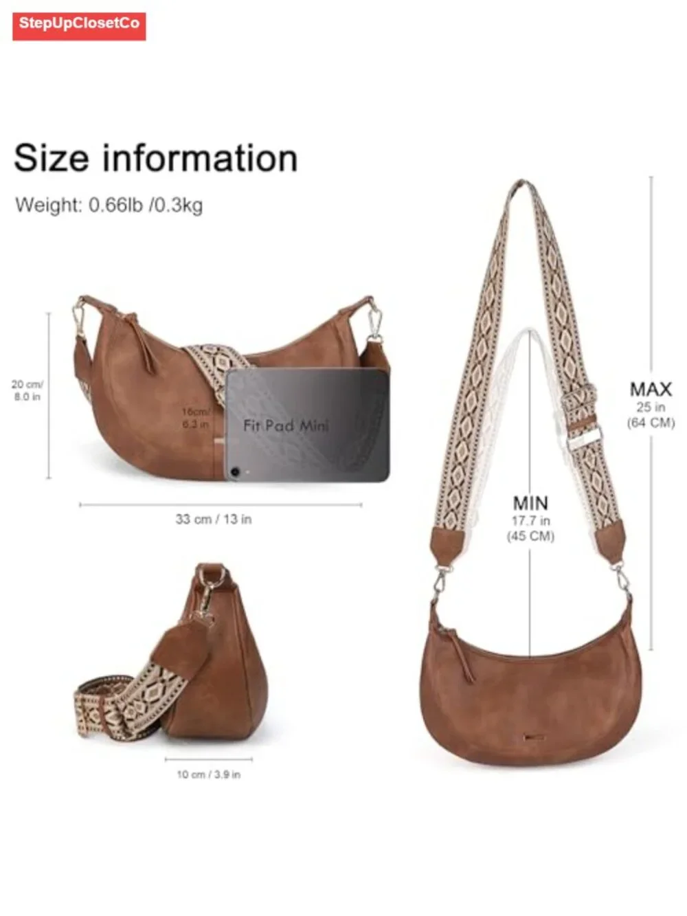 Boho Faux Leather Hobo Bag with Card Slots and Adjustable Strap